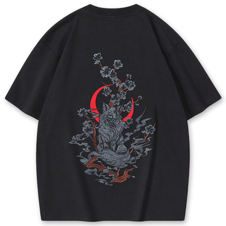Kitsune au Clair de Lune — T-shirt Brodé — vue 1 | Artelure