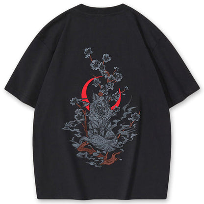Kitsune au Clair de Lune — T-shirt Brodé — vue 1 | Artelure