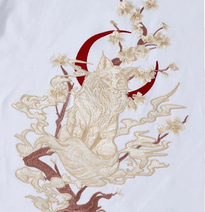Kitsune au Clair de Lune — T-shirt Brodé — vue 5 | Artelure