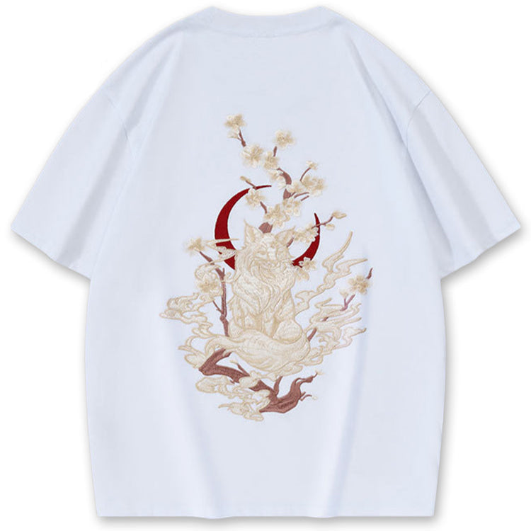 Kitsune au Clair de Lune — T-shirt Brodé — vue 3 | Artelure