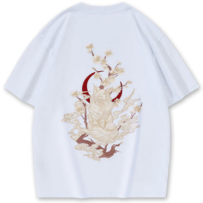 Kitsune au Clair de Lune — T-shirt Brodé — vue 3 | Artelure