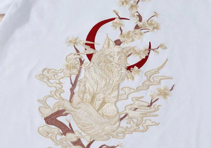 Kitsune au Clair de Lune — T-shirt Brodé — vue 8 | Artelure